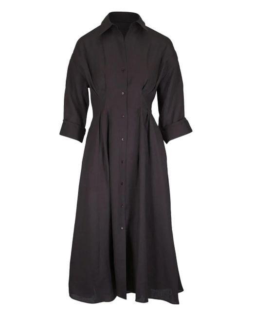 Twp Black Pleated Button-Front Shirtdress