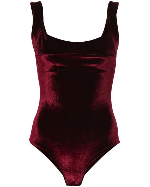 Atu Body Couture Red Square-Neck Velvet Bodysuit