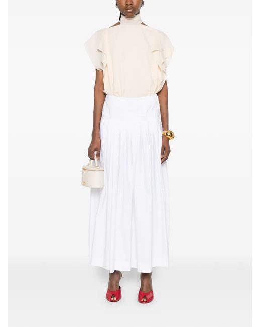 Lanvin White Midi Skirt With Side Button Closure