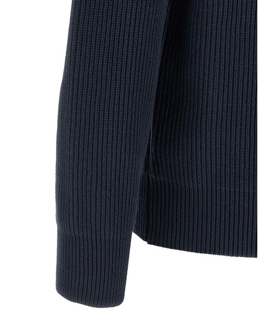 Riviera Blue Ribbed Polo Collar Sweater for men