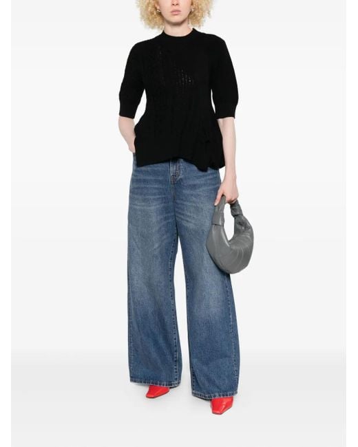 Sacai Black Cable-Knit Flared Top