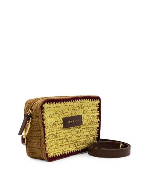 Marni Yellow Logo-Patch Crochet-Knit Shoulder Bag
