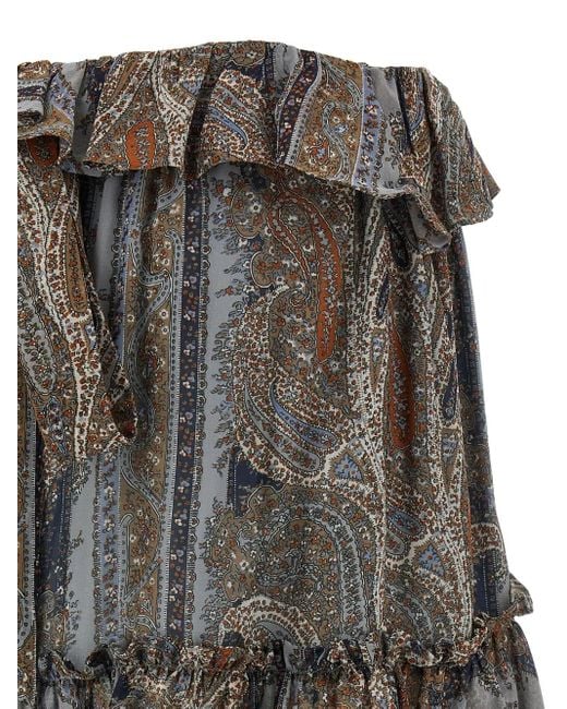 Saint Laurent Gray Paisley-Print Ruffled Mini Skirt