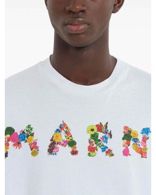 T-shirt fleuri en coton à logo imprimé Marni pour homme en coloris White
