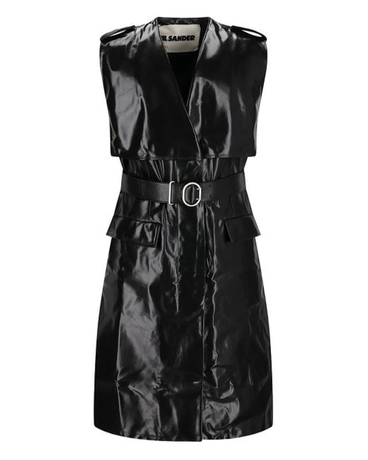Jil Sander Black Sleeveless Belted Coat