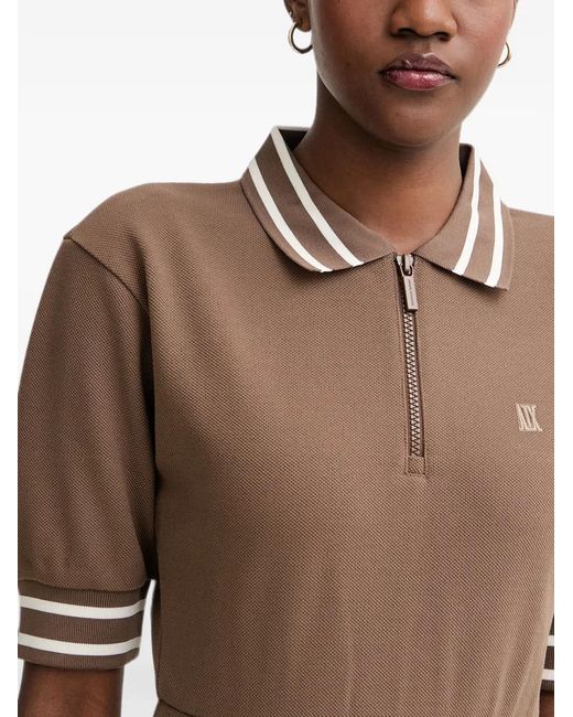 ARMANI EXCHANGE Brown Zip-Fastening Logo-Embroidered Midi Dress
