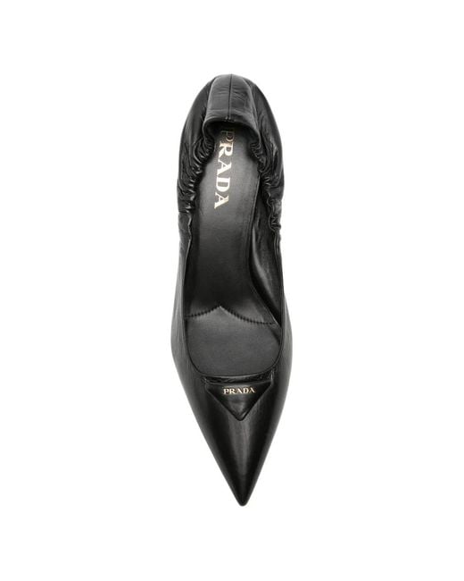 Prada Black Logo-Plaque Ruched Pumps