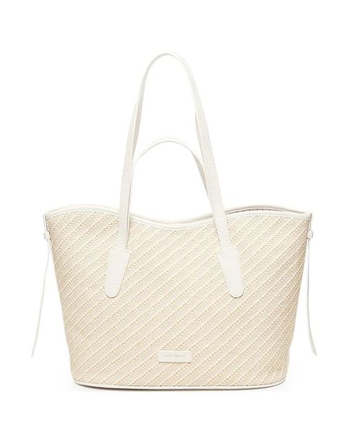 Coccinelle Natural Woven Diagonal-Pattern Tote Bag