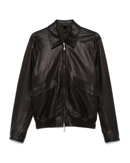Tagliatore Black Leather Jacket for men
