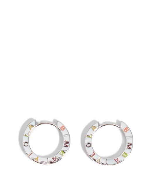 Bimba Y Lola White Engraved-Logo Hoop Earrings