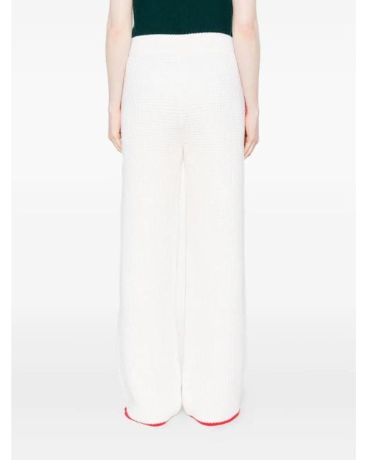 Casablanca White Contrast-trim waffle-knit trousers