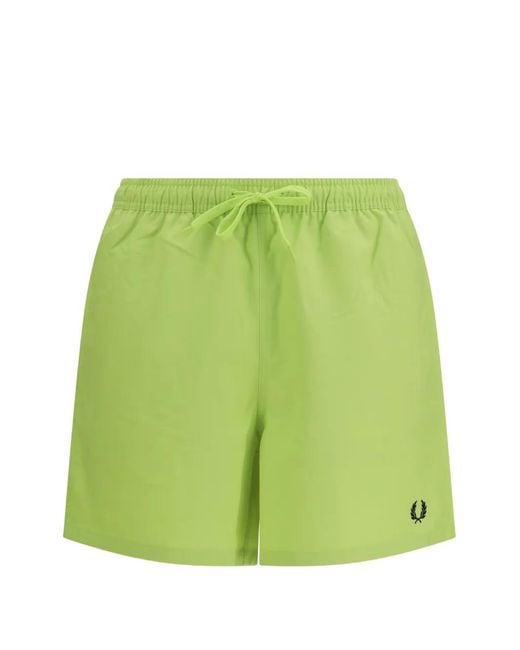 Fred Perry Green Logo-Embroidered Drawstring Swim Shorts for men