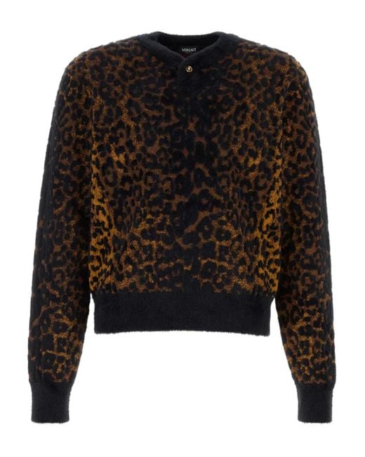 Maglione Jacquard Leopardato da Uomo di Versace in Nero Lyst