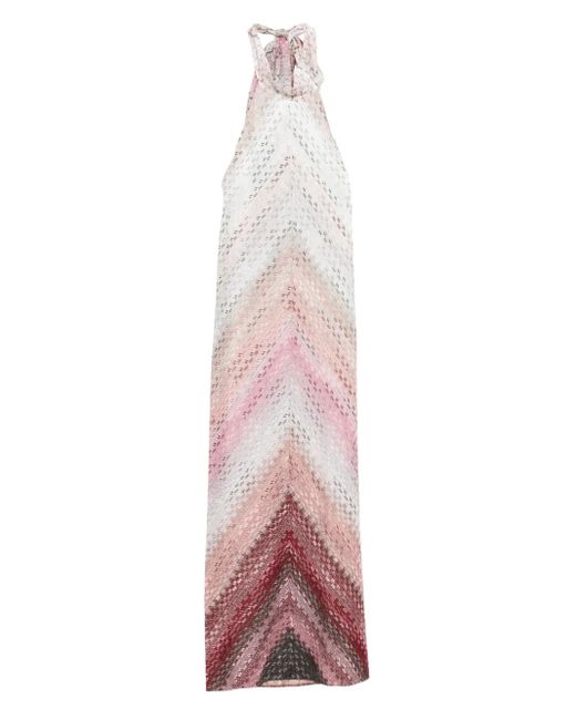Missoni Maxi-Jurk Met Hoge Hals En Chevron Streep in het Pink