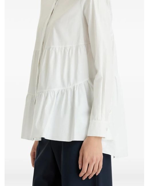 Oscar de la Renta White Tiered Cotton Poplin Blouse