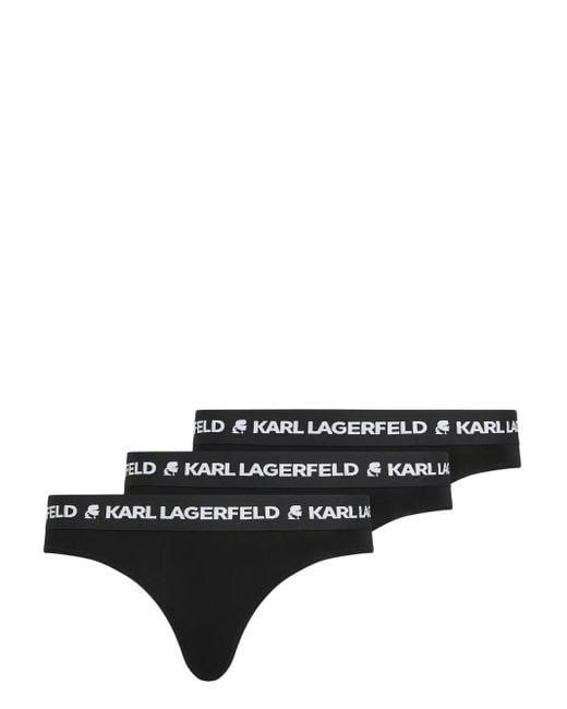 Karl Lagerfeld Black Logo-Waistband Thong (Pack Of Three)