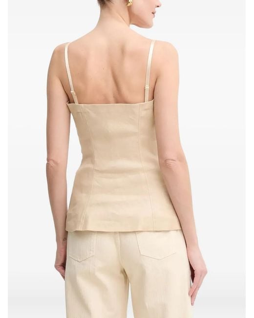 Guess Natural Button-Front Linen-Blend Top