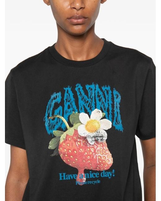 Ganni Black Graphic-Print T-Shirt