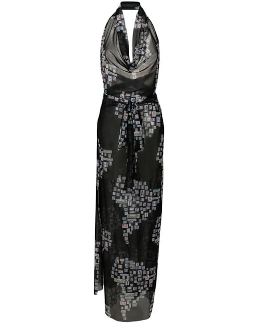 Amir Slama Black Text-Print Sheer Wrap Dress