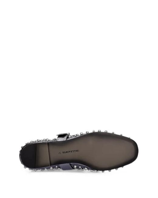 AllSaints White Stud-Embellished Buckle-Fastening Ballet Flats