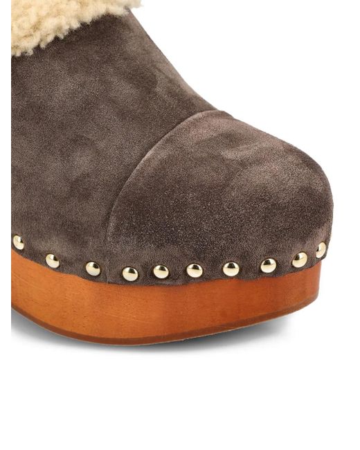 Chloé Brown 80Mm Shearling-Trimmed Studded Clogs