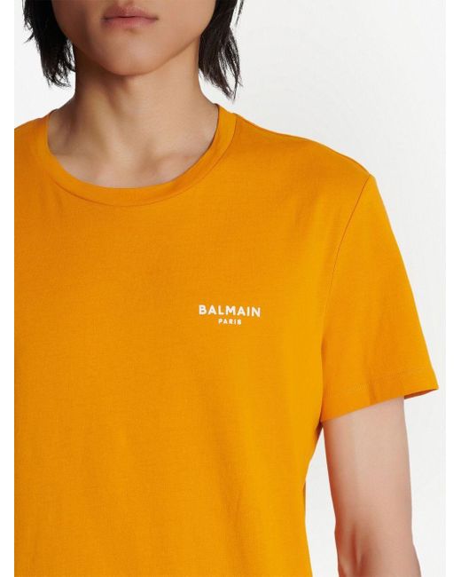 Logo-print cotton T-shirt Balmain de hombre de color Yellow