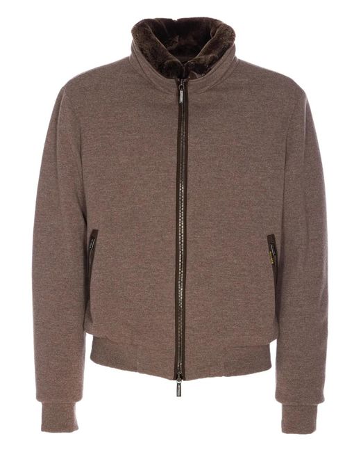 Moorer Brown Bellati Shearling-Collar Padded Jacket for men