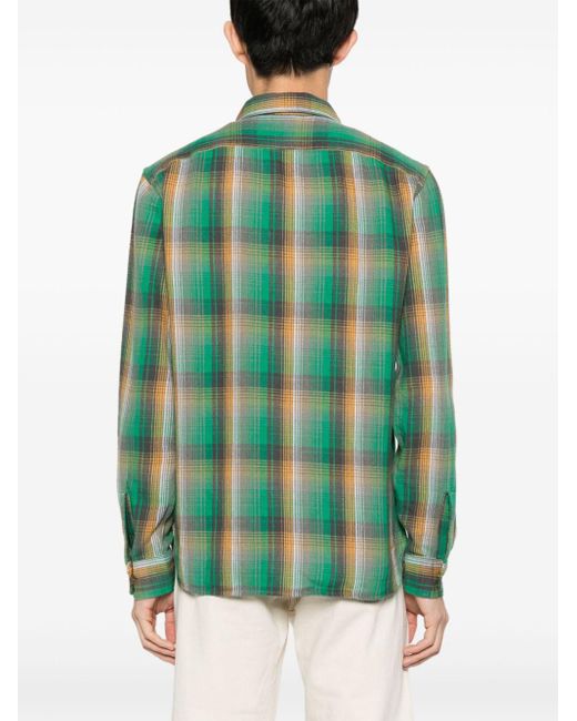 RRL Green Plaid Check-pattern Cotton Shirt for men