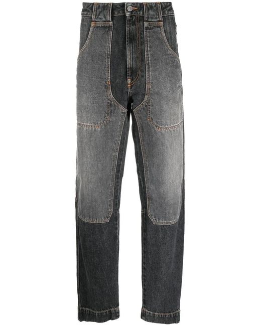 DIESEL Gray Patchwork Straight-Leg Jeans for men