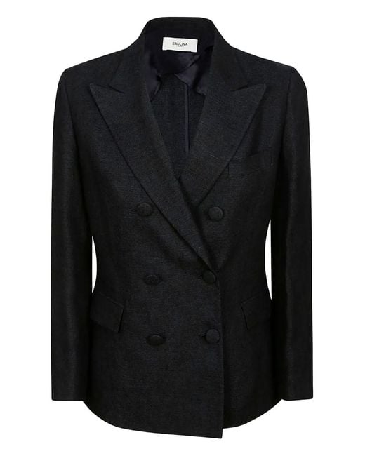SAULINA Black Double-Breasted Flap-Pocket Blazer