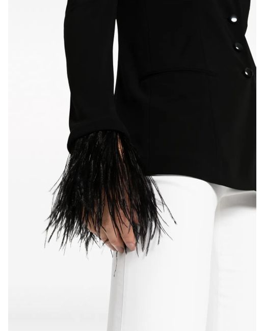 Alberta Ferretti Black Goose-Feather Trim Button-Up Jacket