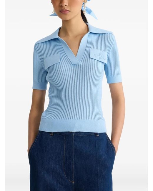 Patou Blue Embroidered-Logo Top