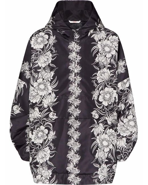 Valentino Garavani Gray Graphic-Print Hooded Jacket for men