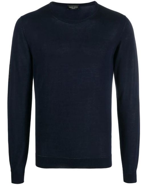 Roberto Collina Blue Crew-Neck Long-Sleeve Jumper for men