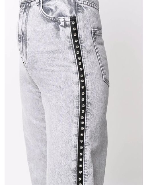 Philipp Plein Gray Crystal-Embellished Wide Jeans
