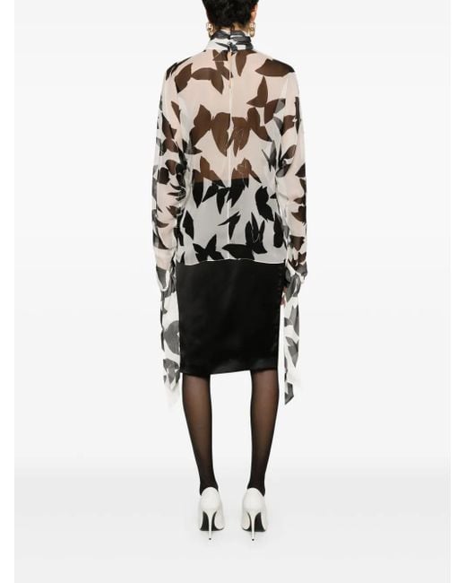 Saint Laurent White Butterfly-Print Silk Blouse