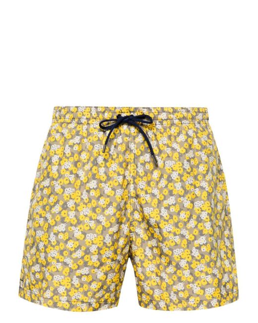 Canali Yellow Floral-print Swim Shorts for men