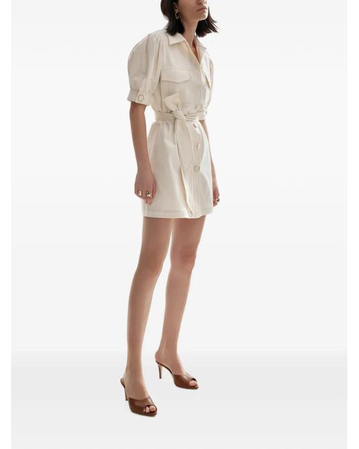 Lita Couture Natural Puff-Sleeve Mini Dress