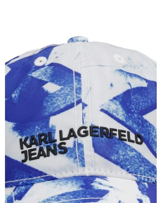 Karl Lagerfeld Blue Abstract-Print Logo-Patch Baseball Cap for men