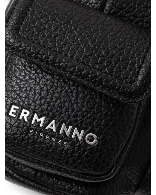 ERMANNO FIRENZE Black Logo-Plaque Pebbled Backpack