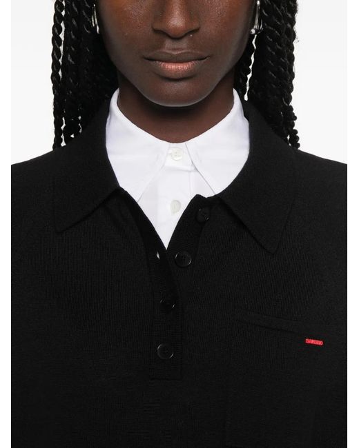 Sandro Black Logo-Patch Polo Top