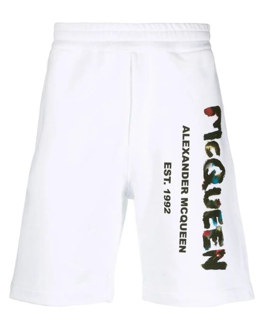 McQueen White Mini Watercolor Shorts For for men