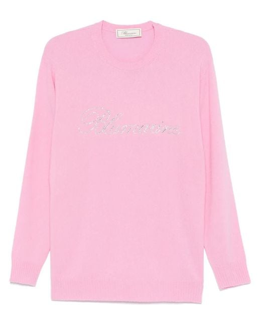 Blumarine Pink Logo-Appliqué Sweater