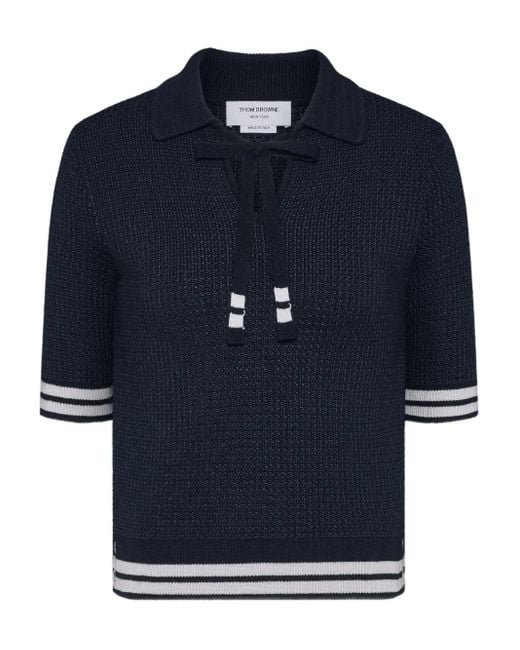 Thom Browne Blue Tuck-Stitch Polo Top