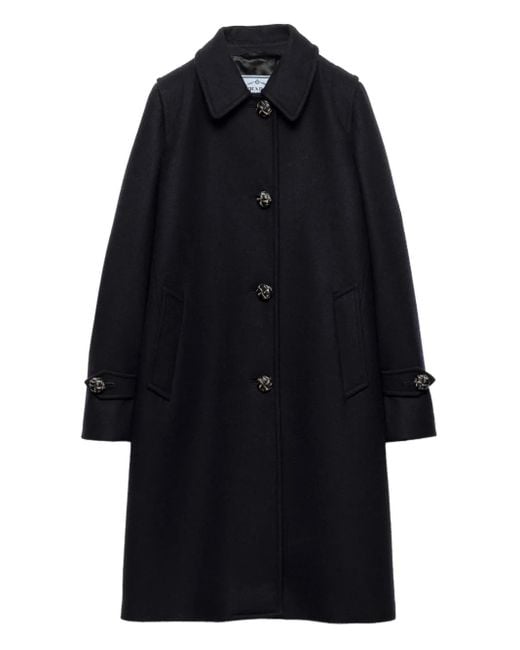 Prada Blue Leather Button Wool Coat