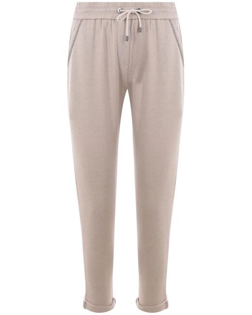 Brunello Cucinelli Natural Monili-Embellished Drawstring Sweatpants
