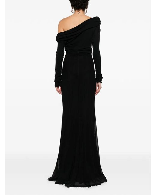 Blumarine Black Off-Shoulder Long-Sleeve Maxi Dress