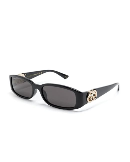 Gucci Gray Interlocking G Rectangle-Frame Sunglasses