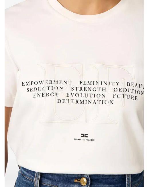 Elisabetta Franchi White Jersey T-Shirt With Embroidery And Print