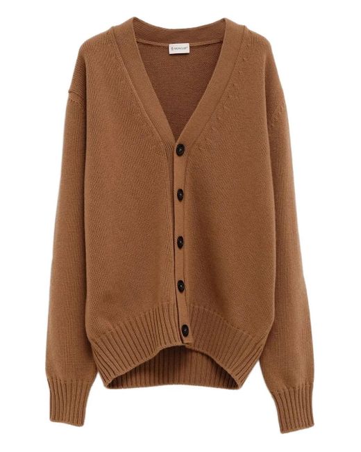 Moncler Brown Logo-Patch Wool Cardigan for men